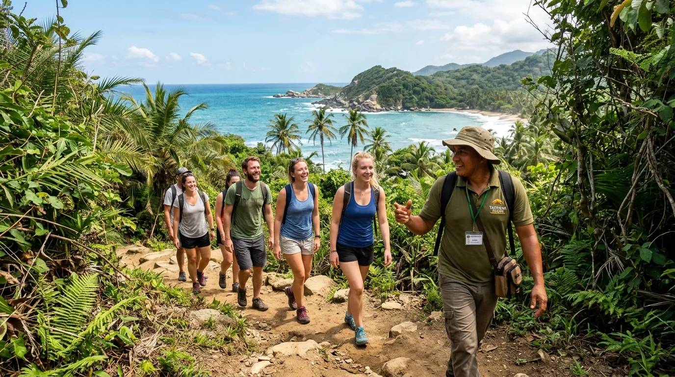 Certified local guide leading group in Tayrona National Park